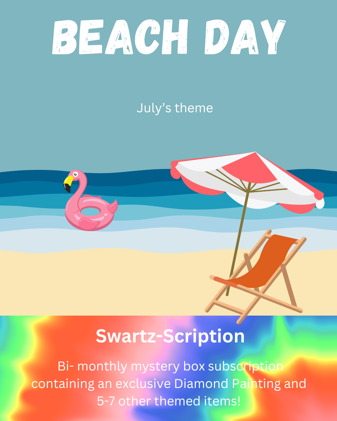 A Day At The Beach ~July's Theme~ | Receive a themed Mystery Box every other month with this Swartz-scription | Diamond paintings and accessories