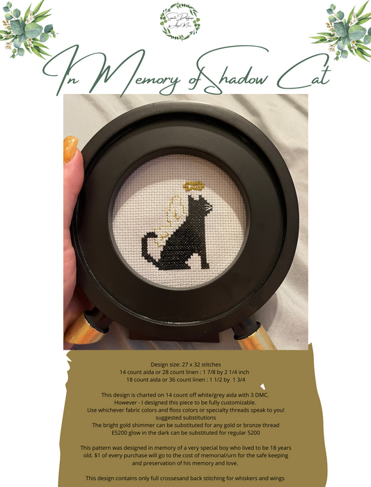 In Memory of Shadow Cat - PDF  Cross Stitch Pattern